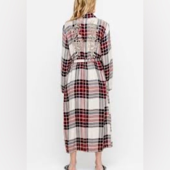 LUSH Plaid Duster Jacket with Embroidery on back, size S/M - Picture 2 of 9